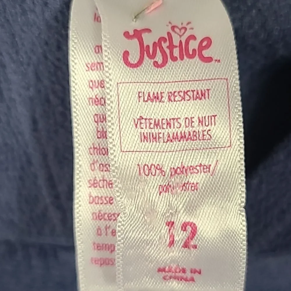 Justice Unicorn Hooded Onesie Girls 12 Navy Fleece Union Suit Footless Pajamas